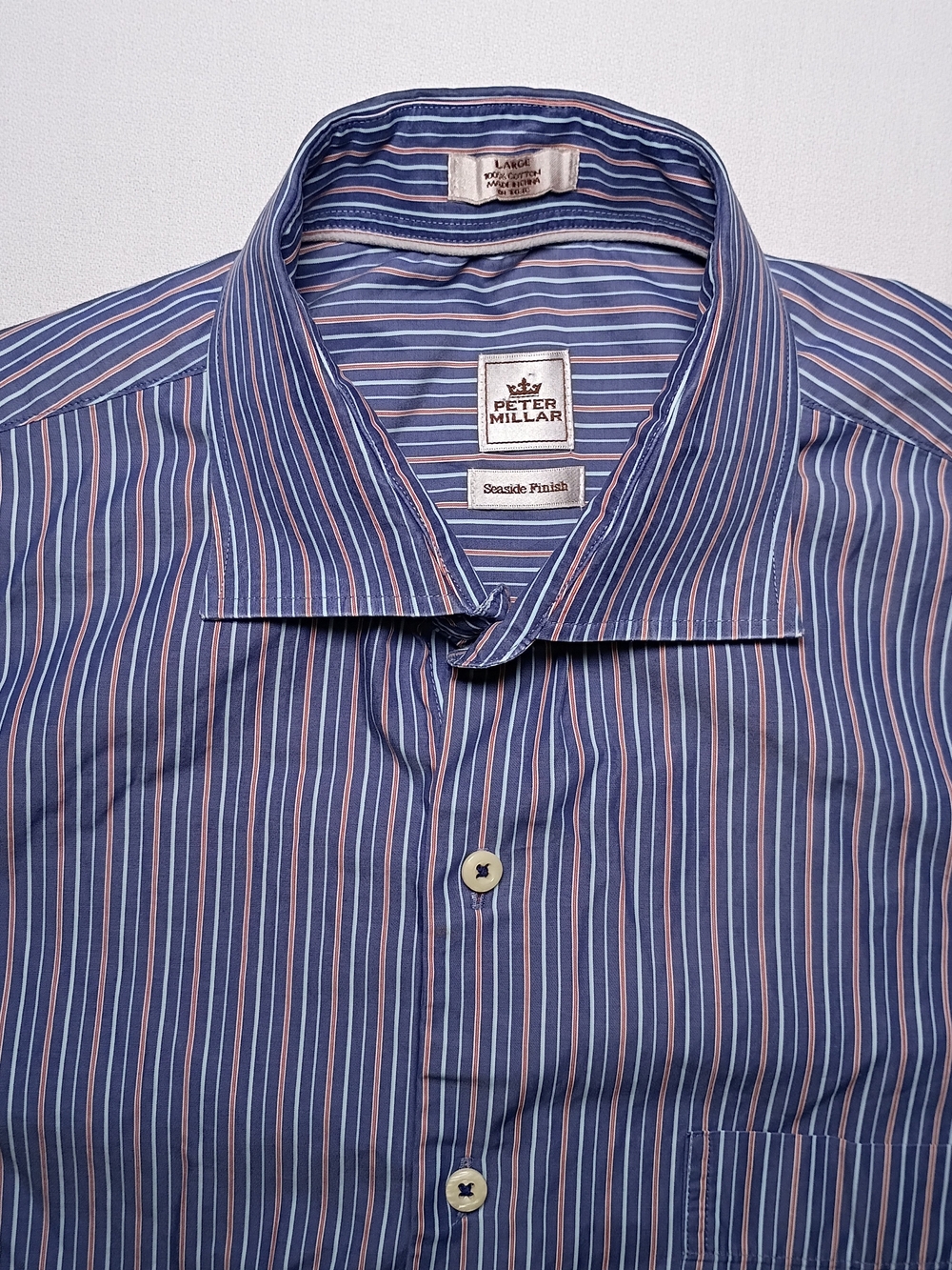 Peter Millar Seaside Finish Button Up Shirt Oversized Large Stripes Multicolor